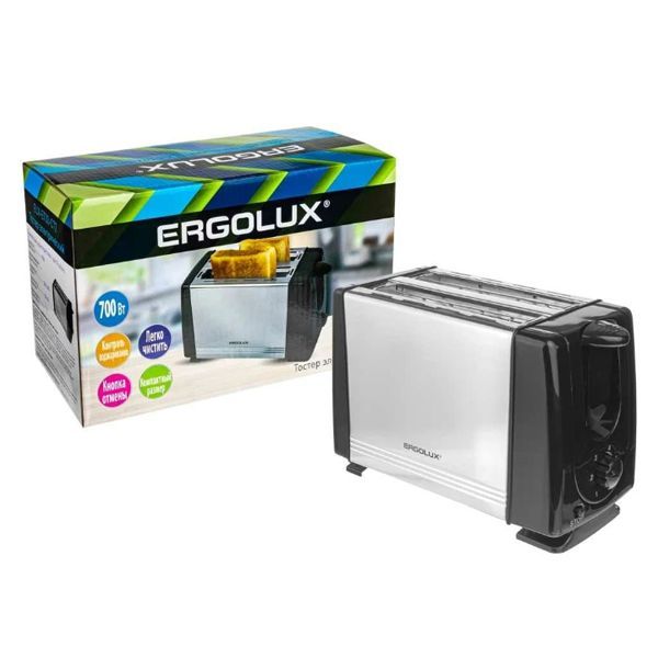 Тостер ERGOLUX ELX-ET03-C72 700W, регулятор прожарки, пластик/нерж.сталь/черный