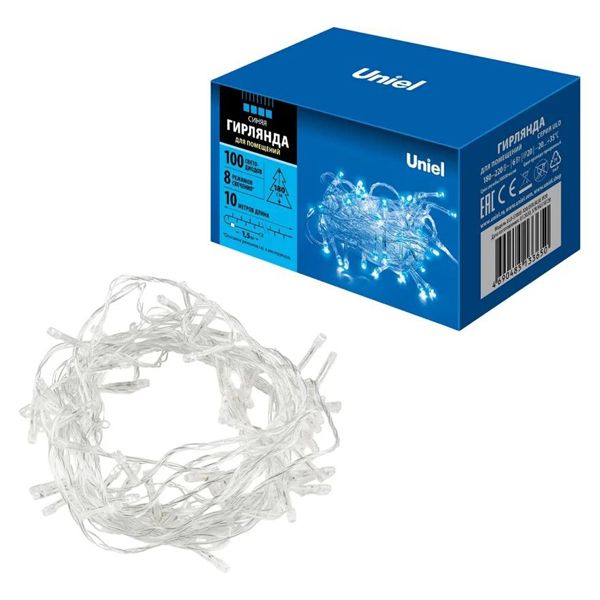 Гирлянда ULD-S1000-100/DTA 100LED синий 10м.8реж, прозр.провод IP20 Uniel