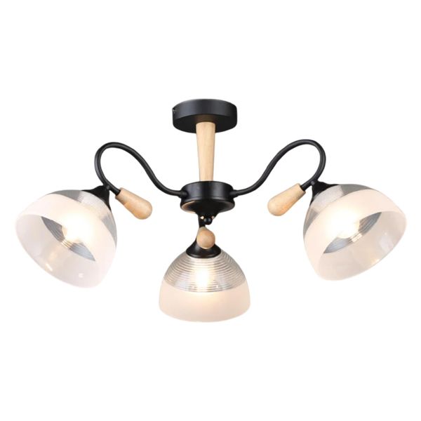Люстра N6390/3 BK+WOOD черный 3x60W E27 d645 h295, QH24