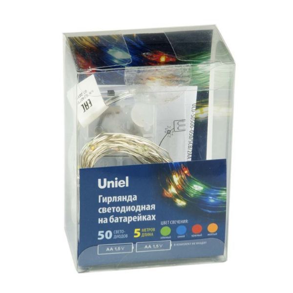 Гирлянда ULD-S0500-050/SCB/2AA 50LED разноцв. 5м медн.провод IP20 Uniel