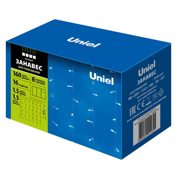 Электрогирлянда-занавес ULD-C1515-160/DTA 160LED белая 1.5*1.5/16нитей