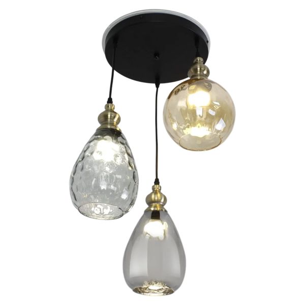 Подвес ZAR round 1R2OV 3xE27-450x1100-BLACK/GOLD/CLEAR