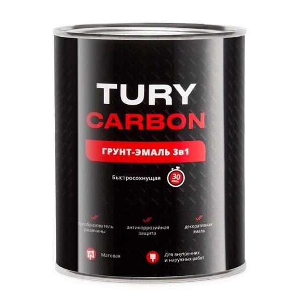 Грунт-эмаль по ржавчине 3в1 TURY Carbon желтый RAL 1018 0,9кг (12)