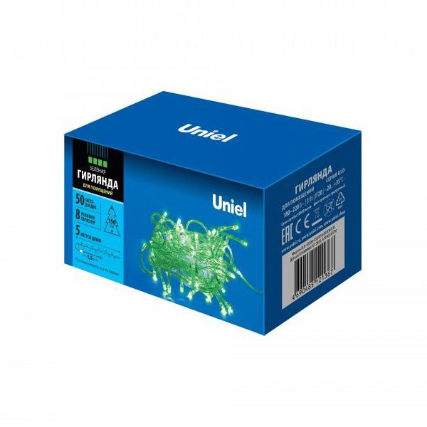 Гирлянда ULD-S0500-050/DTA 50LED зеленый 5м, 8 реж. 3,6W, прозр.провод