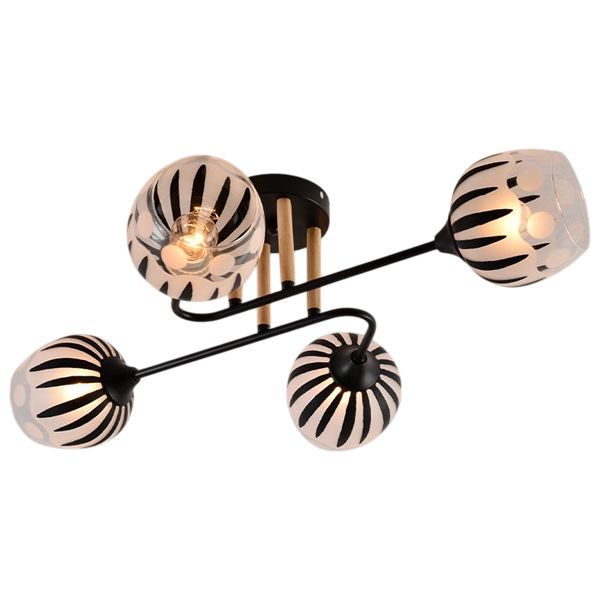 Люстра XA1569B/4 BK+WOOD черный/дерево 4х60W E27 d680 h200