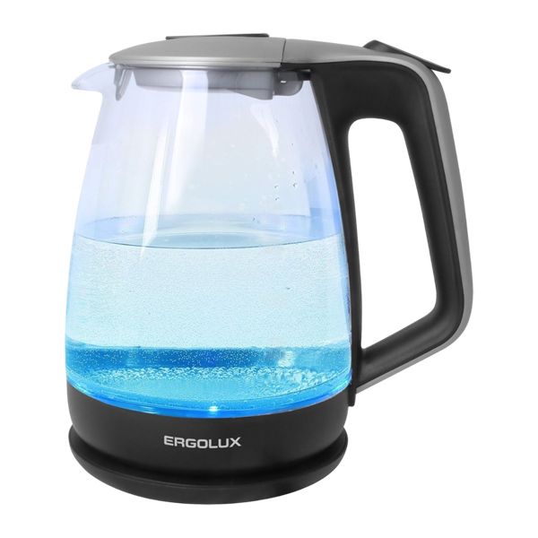 Чайник электр. ERGOLUX ELX-KG01-C42 стекло, диск 1.7л, 1500-2300W серебр-черный